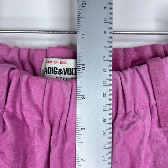 Zadig & Voltaire Pink Leather Pants Parfait Crinkled Suede Wide Leg Colorful XS - Picture 14 of 15